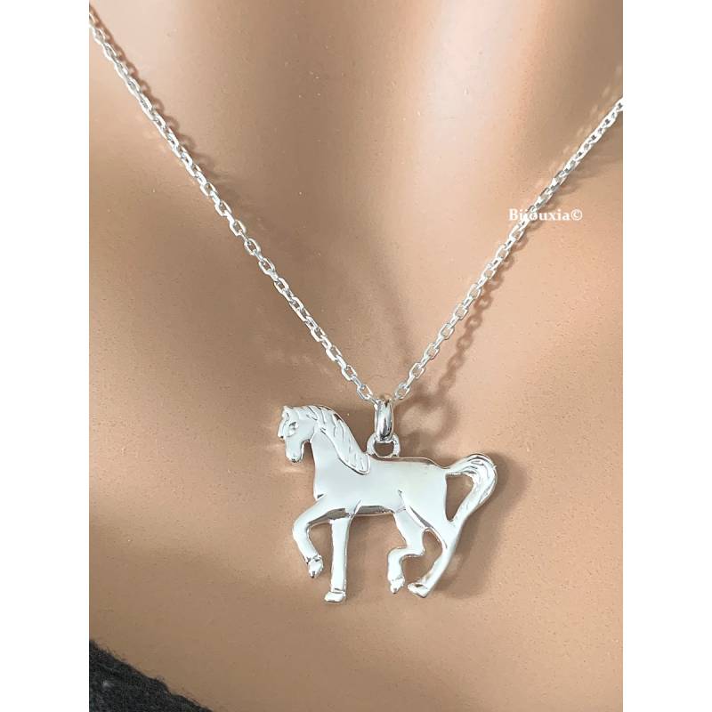 Collier chaîne + pendentif CHEVAL En Argent Massif 925/000