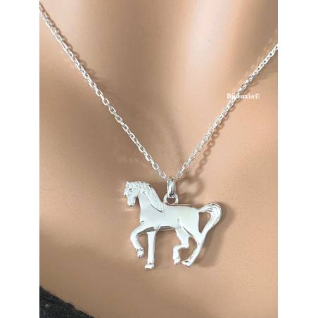 Collier chaîne + pendentif CHEVAL En Argent Massif 925/000