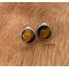 Boucles d'oreilles Puces 8MM Oeil de Tigre Contour Argent Massif Rhodié