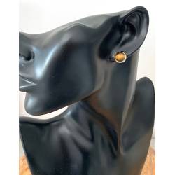 Boucles d'oreilles Puces 8MM Oeil de Tigre Contour Argent Massif Rhodié