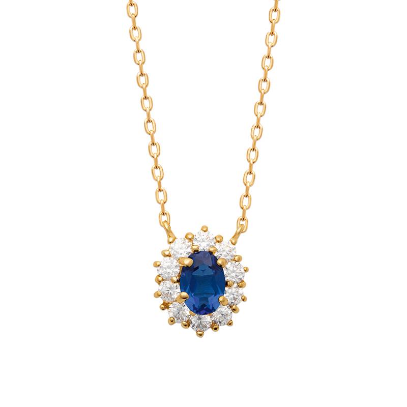 Collier Marquise Pendentif Cristal Bleu Saphir Plaqué or 18 Carats 750/000