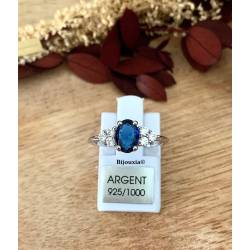 Bague Solitaire Pierre Bleu Zirconium Saphir Argent 925/000 Rhodié T.50 à 60