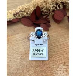 Bague Solitaire Pierre Bleu Zirconium Saphir Argent 925/000 Rhodié T.50 à 60