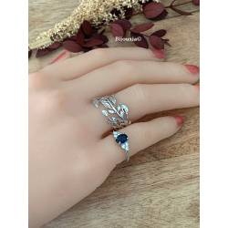 Bague Solitaire Pierre Bleu Zirconium Saphir Argent 925/000 Rhodié T.50 à 60