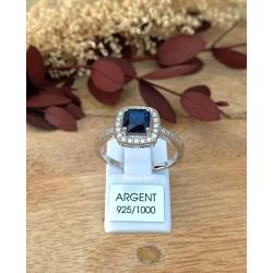 Bague Saphir Argent Massif 925/1000 Rhodié T50-52-54-56-58-60