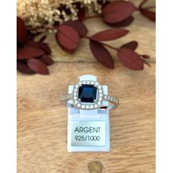 Bague Saphir Argent Massif 925/1000 Rhodié T50-52-54-56-58-60