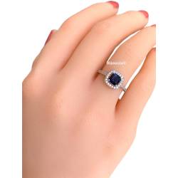 Bague Saphir Argent Massif 925/1000 Rhodié T50-52-54-56-58-60