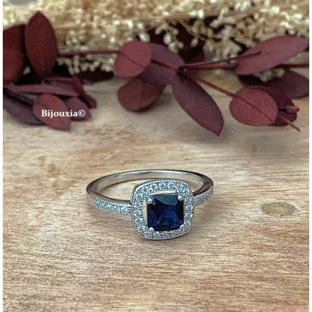 Bague Saphir Argent Massif 925/1000 Rhodié T50-52-54-56-58-60