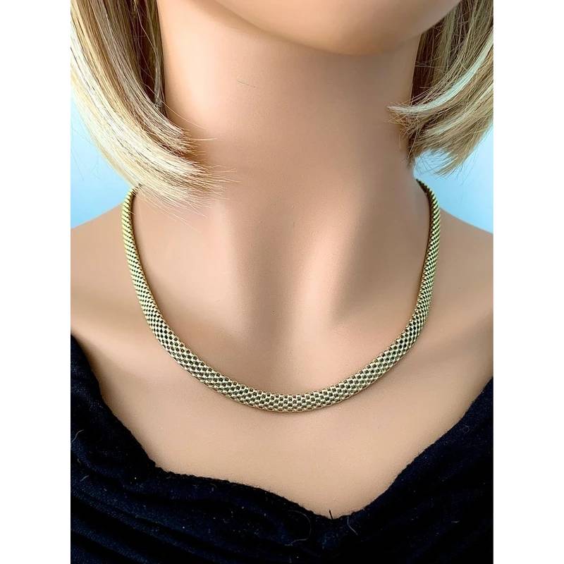 Collier Ras De Cou Tressé Ajourée En Argent Doré 925/000