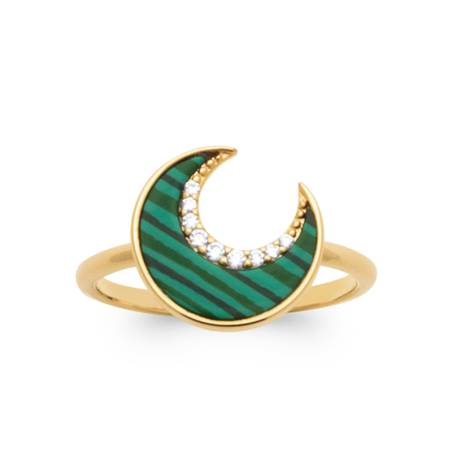 Bague Croissant de Lune Malachite & Zirconium En Plaqué or 18 Carats 750/000