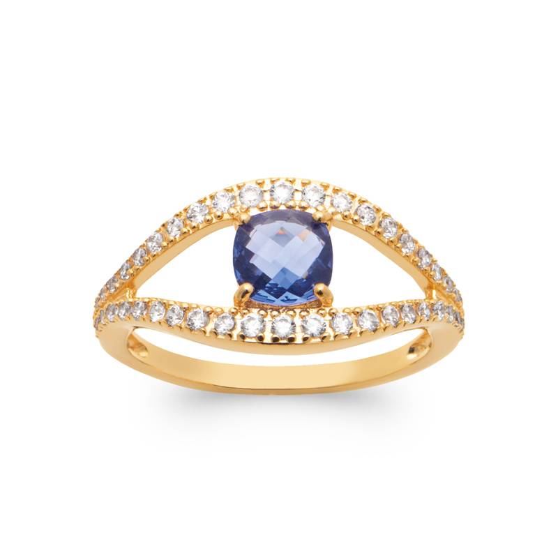 Bague Œil Zirconium & Cristal Bleu Tanzanite Oz En Plaqué or 18 Carats 750/000