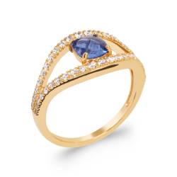 Bague Œil Zirconium & Cristal Bleu Tanzanite Oz En Plaqué or 18 Carats 750/000