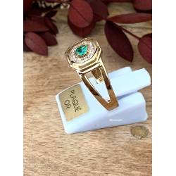 Bague Pavé Carré Zirconium & Cristal Vert Émeraude Plaqué or 18 Carats 750/000