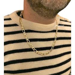 Chaîne 8MM x 60CM Maille Figaro Diamantée 1-3 Plaqué Or 18 Carats Homme