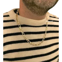 Chaîne 8MM x 55CM Maille Figaro Diamantée 1-3 Plaqué Or 18 Carats Homme