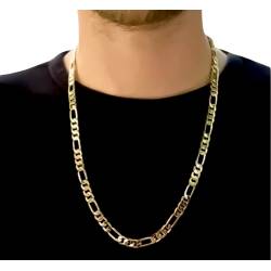 Chaîne 8MM x 60CM Maille Figaro Diamantée 1-3 Plaqué Or 18 Carats Homme