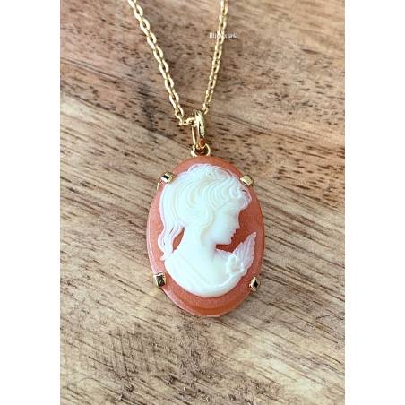 Collier pendentif camée + chaîne 45cm en plaqué or 750/000