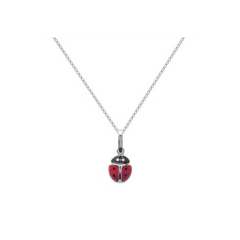 Collier Chaîne + Pendentif Coccinelle En Argent Massif 925/000 Bijoux Enfant