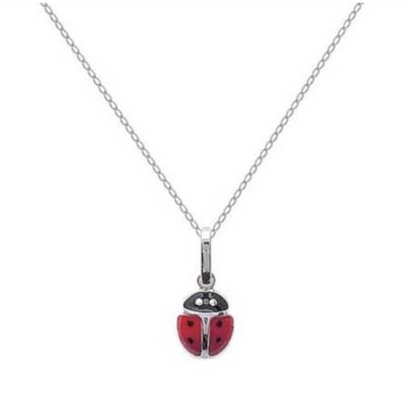Collier Chaîne + Pendentif Coccinelle En Argent Massif 925/000 Bijoux Enfant