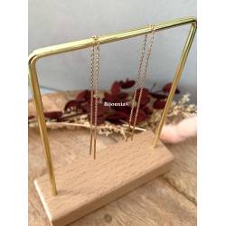 Boucles D'oreilles Chaîne Traversante 7CM Plaqué Or 18 Carats Bijoux Femme