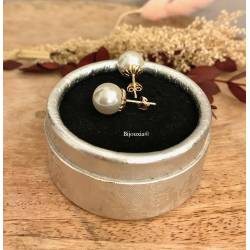 Boucles D'oreilles Perles De Majorque 10MM & Plaqué Or 18 Carats Beige Nacré