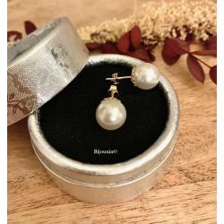 Boucles D'oreilles Perles De Majorque 10MM & Plaqué Or 18 Carats Beige Nacré