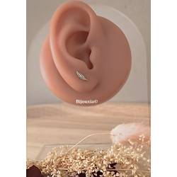 Boucles D'oreilles puces PLUMES Argent Massif 925 Millièmes Rhodié Bijoux