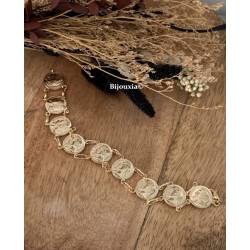 Bracelet Pièces Imitation Louis d' Or Napoléon En Plaqué Or 18K