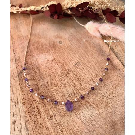 Collier Pierres Fines Améthyste Véritable en plaqué or 18 Carats 750/000
