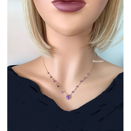 Collier Pierres Fines Améthyste Véritable en plaqué or 18 Carats 750/000