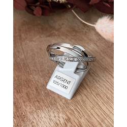 Bague 3 Anneaux Entrelacés Sertie ZIRCONIUM Argent Massif 925 Rhodié