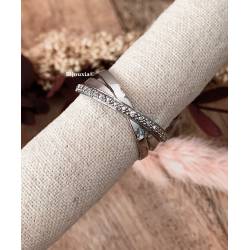 Bague 3 Anneaux Entrelacés Sertie ZIRCONIUM Argent Massif 925 Rhodié