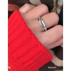 Bague 3 Anneaux Entrelacés Sertie ZIRCONIUM Argent Massif 925 Rhodié