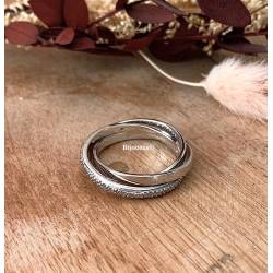 Bague 3 Anneaux Entrelacés Sertie ZIRCONIUM Argent Massif 925 Rhodié