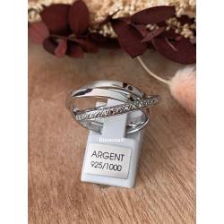 Bague 3 Anneaux Entrelacés Sertie ZIRCONIUM Argent Massif 925 Rhodié