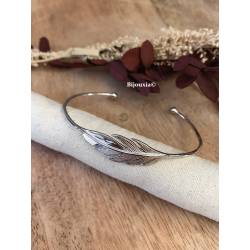Bracelet Jonc Ouvert PLUME Argent Massif 925/1000 Bijoux Femme NEUF