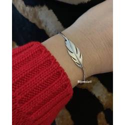 Bracelet Jonc Ouvert PLUME Argent Massif 925/1000 Bijoux Femme NEUF