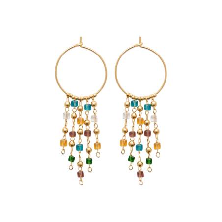 Boucles D'Oreilles Multi Chaînes Cristal Multicolore En Plaqué Or 750/000