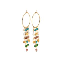 Boucles D'Oreilles Multi Chaînes Cristal Multicolore En Plaqué Or 750/000