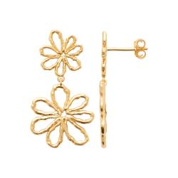 Boucles D'oreilles double fleurs ajourées pendantes En Plaqué Or 18 Carats