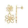 Boucles D'oreilles double fleurs ajourées pendantes En Plaqué Or 18 Carats