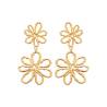 Boucles D'oreilles double fleurs ajourées pendantes En Plaqué Or 18 Carats