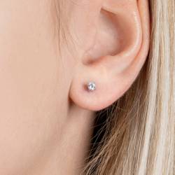 Boucles D'oreilles 3MM Puces Zirconium Argent Massif 925/000 Rhodié
