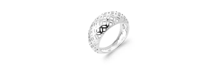Bague jonc bombée ajourée dentelée en argent massif rhodié 925 T50 à 60