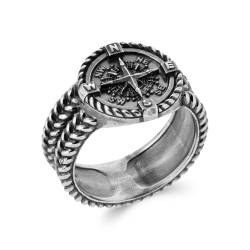 Bague Homme Symbole Boussole En Argent Vieilli Tailles 58 à 66