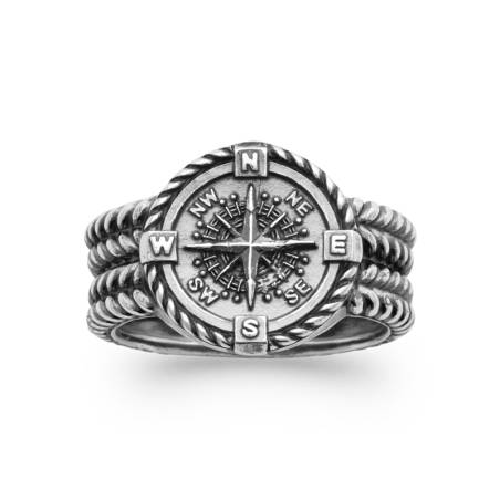 Bague Homme Symbole Boussole En Argent Vieilli Tailles 58 à 66