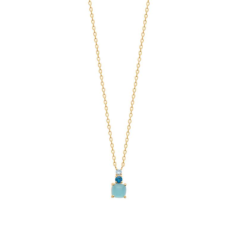 Collier Pendentif Orné de Pierres Naturelles Agate Bleu en Plaqué or 18 Carats