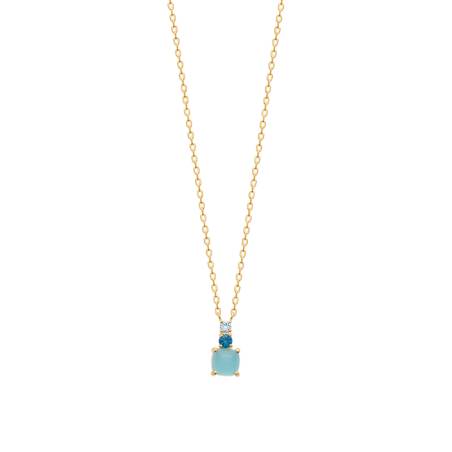 Collier Pendentif Orné de Pierres Naturelles Agate Bleu en Plaqué or 18 Carats