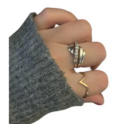 Bague Symbole Triangle Forme V En Plaqué Or 18 Carats 750/1000 Tailles 50 à 60