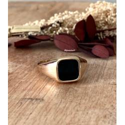 Bague Chevalière Onyx Plaqué Or 18 CARATS T50 à T68